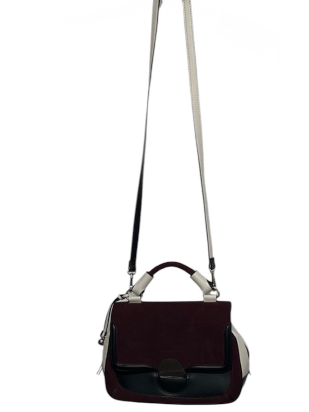 Zara Burgundy Black Crossbody Satchel Two Tone Top Handle Handbag